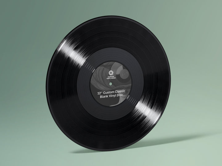 Black vinyl record with a label on a green background