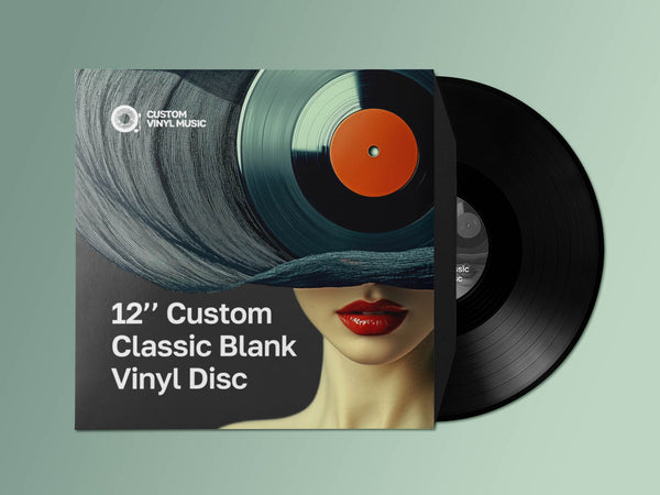 12'' Custom Classic Blank Vinyl Disc with a woman's face on the cover against a light green background