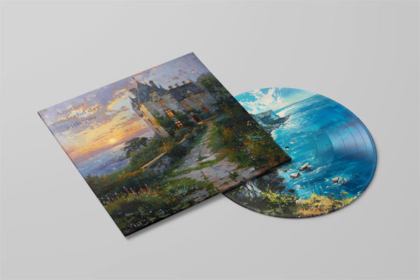 Picture vinyl disc with an ocean photo printed on it. Vinyl cover with castle and sun set on it.