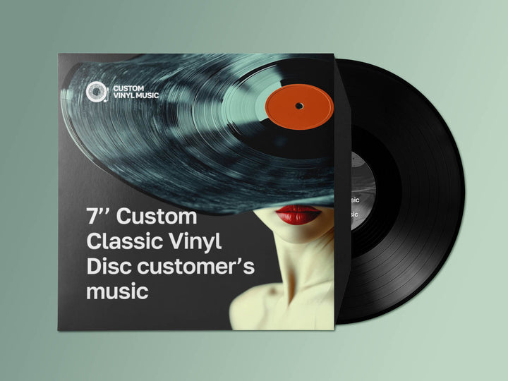 7 inch custom vinyl record with cover on a light green background