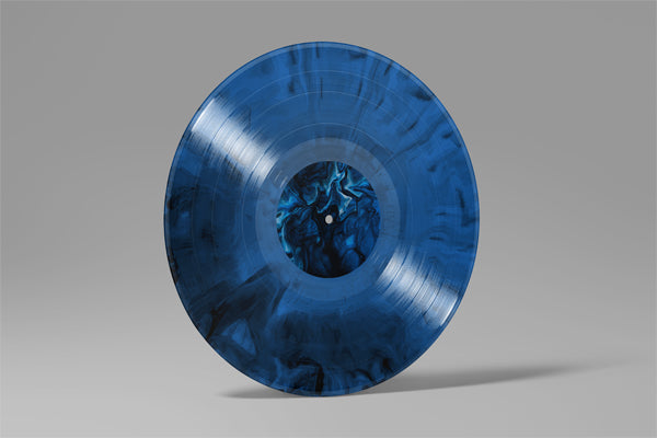 Custom marbled blue 12-inch vinyl record . Full-color personalized vinyl pressing for weddings, anniversaries, romantic gifts, and unique custom music keepsakes