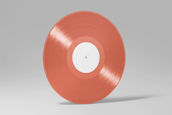 Custom terracotta 12-inch vinyl record with blank label for personalized printing. Unique custom vinyl pressing for weddings, anniversaries, special music gifts, and fully customized photo or text labels