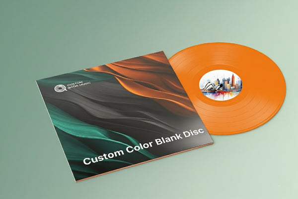 Orange vinyl record with a custom design on a green background