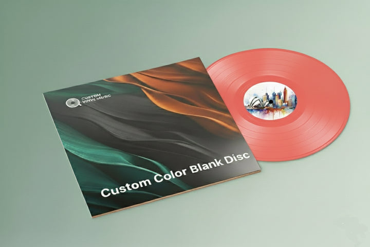 Living Coral vinyl record with a colorful cover on a light green background