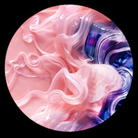 Glossy blush pink, lavender and deep blue flowing abstract waves with smooth glass-like texture for a personalized custom vinyl record disc