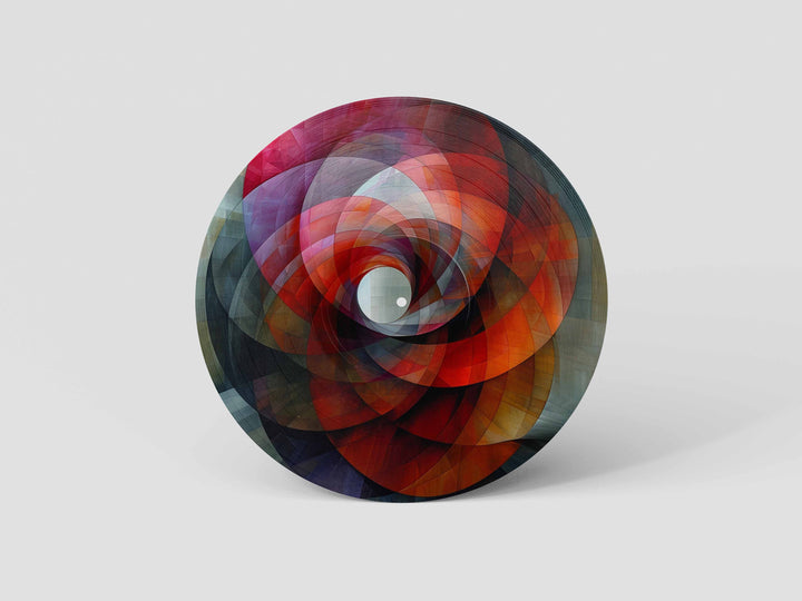 Custom 12-inch picture vinyl record with abstract modern art design in blue, orange, and red tones. Unique personalized vinyl pressing for custom music gifts, home decor, weddings, anniversaries, and special occasions