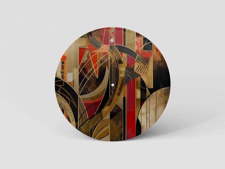 Custom 12-inch picture vinyl record with abstract modern art design in blue, orange, and red tones. Unique personalized vinyl pressing for custom music gifts, home decor, weddings, anniversaries, and special occasions