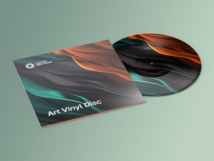 Art vinyl disc with abstract colorful design on record and cover, perfect for custom vinyl art creations and unique decorative music records
