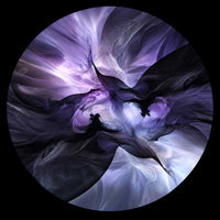 Dark purple, lavender, black and silver flowing abstract art with dramatic swirling forms for a personalized custom vinyl record disc