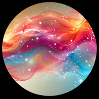 Soft pink, coral, purple and blue flowing abstract waves with sparkling light particles for a personalized custom vinyl record disc