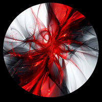 Dramatic red, black, white and gray abstract light swirl with sharp flowing forms for a personalized custom vinyl record disc